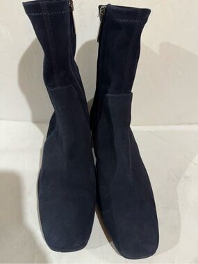 Aquatalia Navy Suede Ankle Boots with Square Toe Size 6